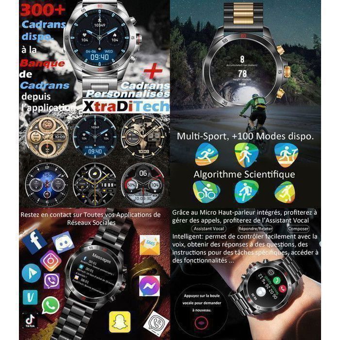 XtraDiTech Men's Smartwatch, Silver Stainless Steel Bracelet, 1.43