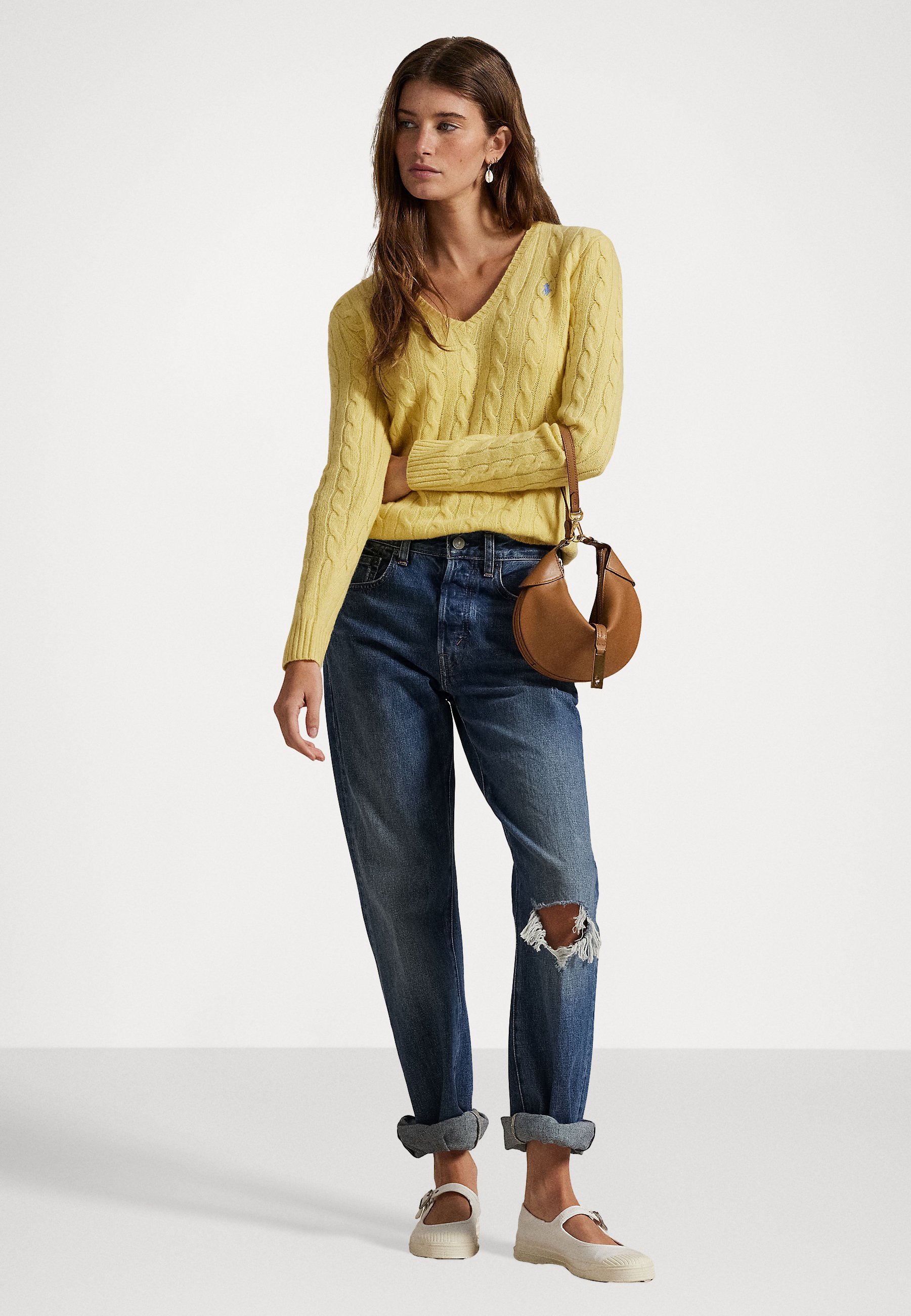 Polo Ralph Lauren CABLE-KNIT WOOL-CASHMERE V-NECK JUMPER  - Jumper - fall yellow