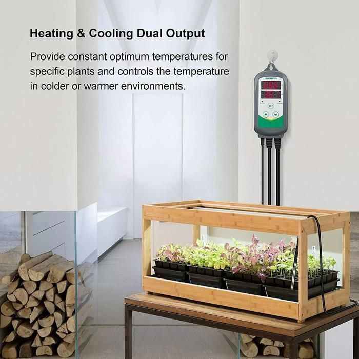 INKBIRD ITC-308 Prise Thermostat Numérique 2 Relais 220V Avec Sonde,Régulateur de Température Refroidissement Chauffage pour Serre