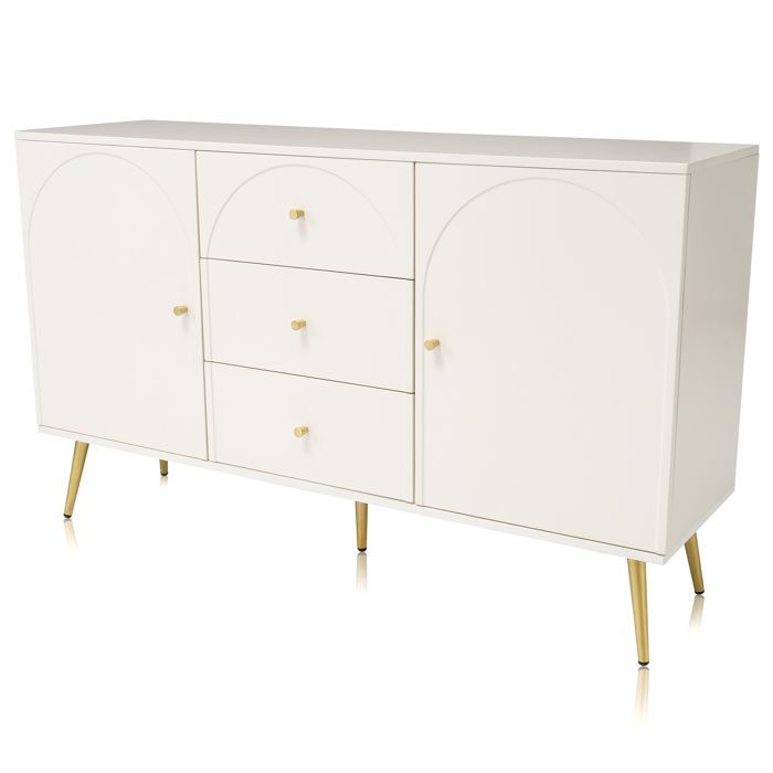 MODENUIT Chest of drawers 140x40x84 cm with 3 drawers, 2 doors, adjustable storage shelf, white wood