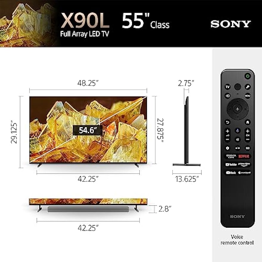 TV Sony 4K Ultra HD de 55 polegadas Série X90L: BRAVIA XR Full Array LED Smart Google TV com Dolby Vision HDR e recursos exclusivos para o Playstation® 5 XR55X90L - Modelo 2023