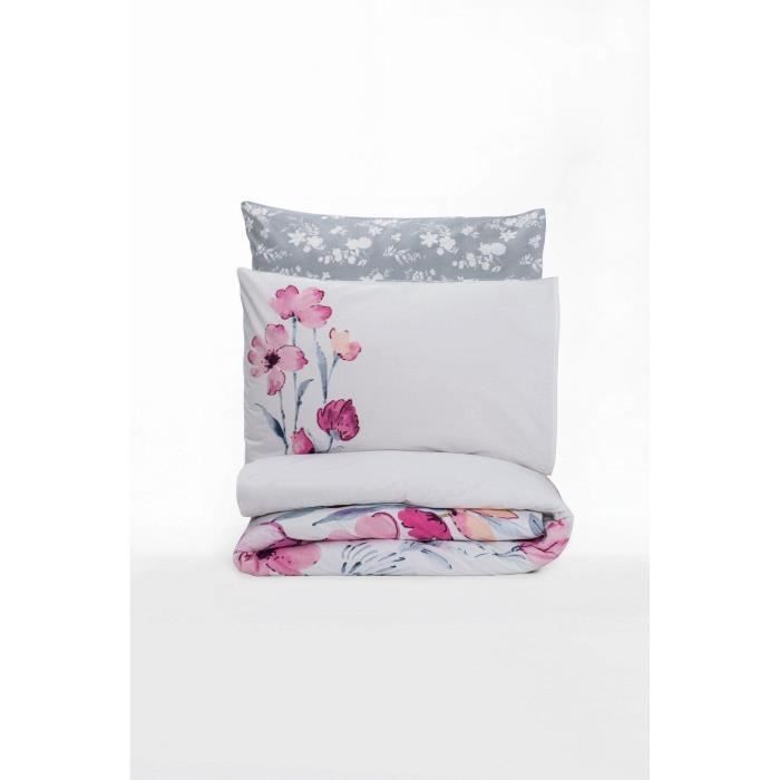 Beddenset - 1 dekbedovertrek 220 x 240 cm + 2 kussenslopen 60 x 60 cm - 100% versterkt katoen - Grijs
