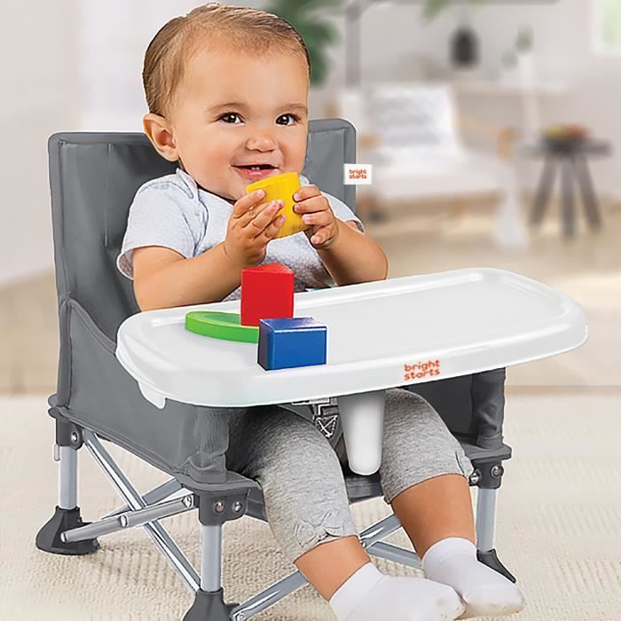 Cadeira elevatória dobrável BRIGHT STARTS Pop N Sit, portátil, ideal para viagens, leve e fácil de limpar, com bolsa de transporte incluída.