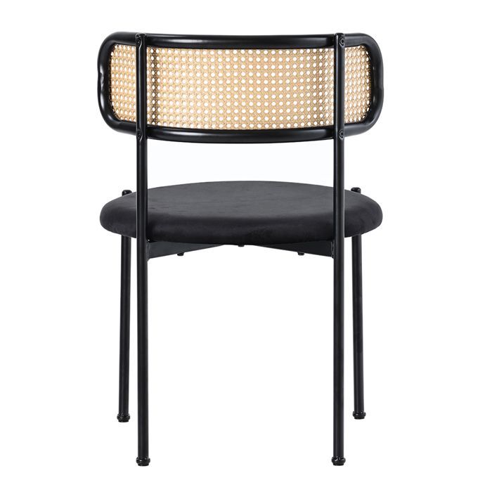 MODFU Set of 2 velvet and rattan dining chairs with metal legs. Modern and simple for the living room. Black