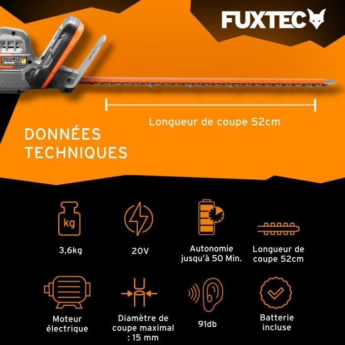 Accu-heggenschaar - FUXTEC FX-E1HS20 - 20V, 52 cm blad - 2Ah accu en 1A oplader set