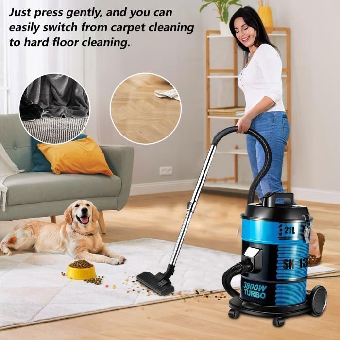 Aspirapolvere senza sacco 3800W 21L - silenzioso - Filtrazione ad alte prestazioni - Cavo da 4,5 m - aspirapolvere silenzioso