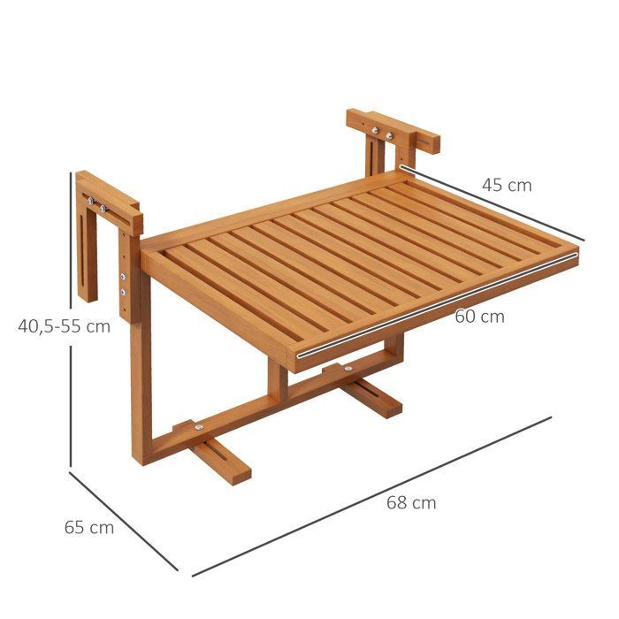 Outsunny - Mesa colgante para balcón - Madera de abeto - 68x65x55cm - Madera de teca