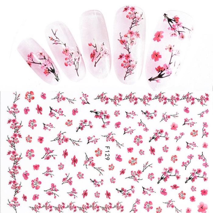 1 feuille de stickers adhésifs 3D ultra-fins à motif floral rose, transfert à l'eau, pour manucure et décoration d'ongles.