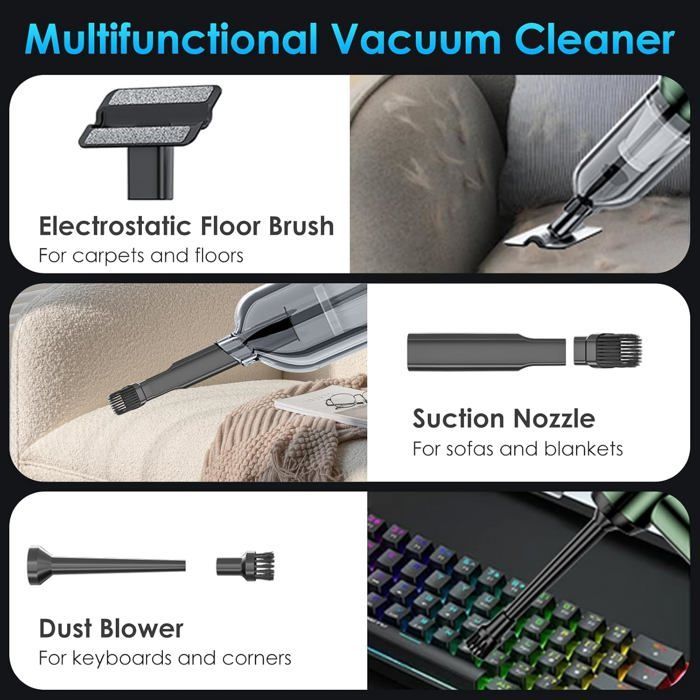 Portable Handheld Vacuum Cleaner, 15000Pa Powerful Cordless Car Vacuum Cleaner, Mini Foldable Handheld Vacuum Cleaner, 6000mAh Rechargeable
