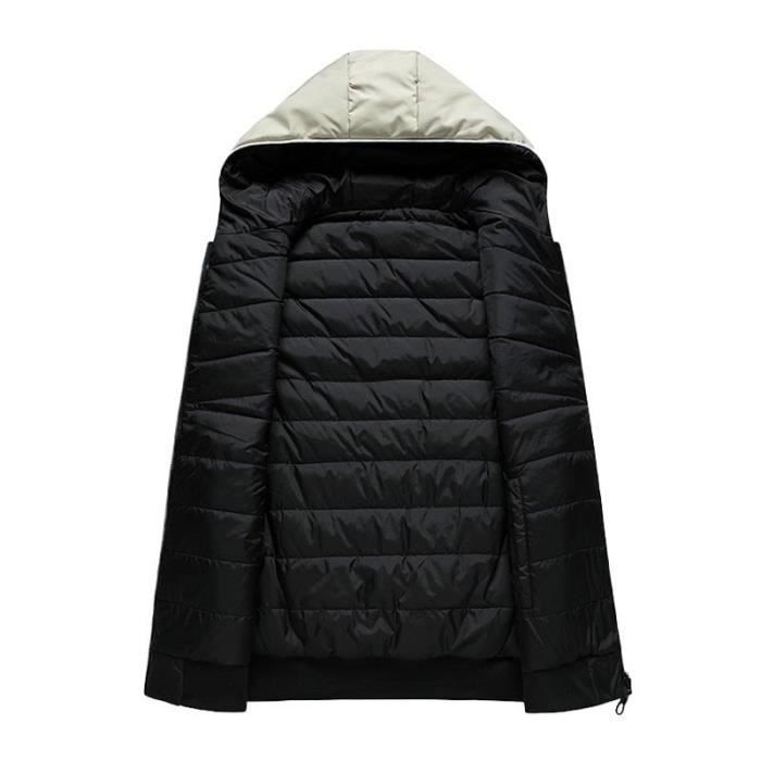 Chaqueta acolchada reversible de invierno para hombre con capucha, chaleco cálido sin mangas, color liso - Negro
