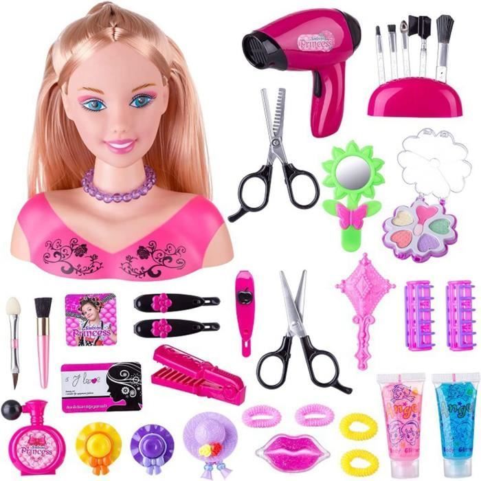 Cabeza de lujo para peinado y maquillaje, 35 accesorios para el cabello y el maquillaje, juguete para niños de 3 años en adelante.