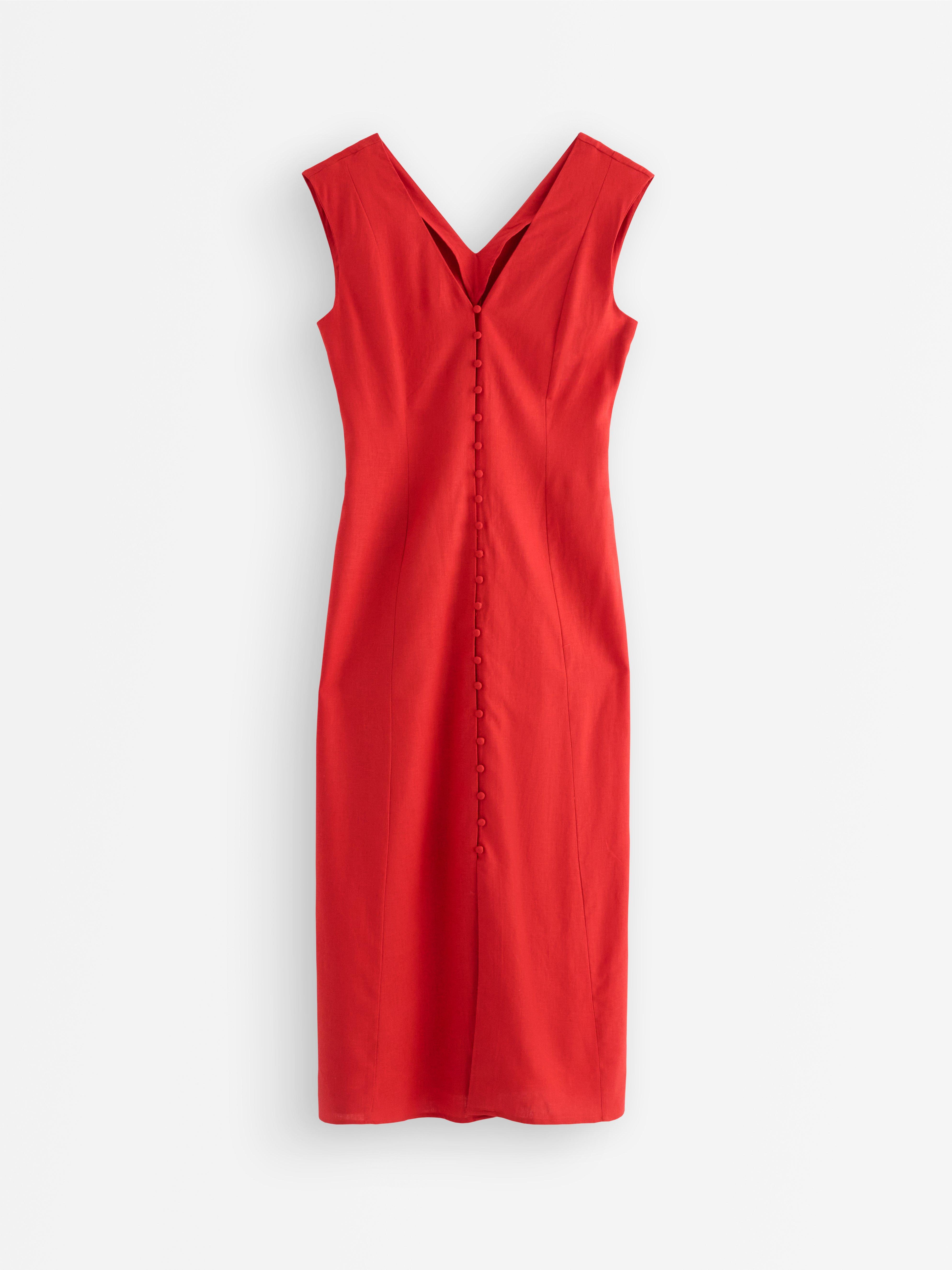Vestido midi de mezcla de lino rojo oscuro