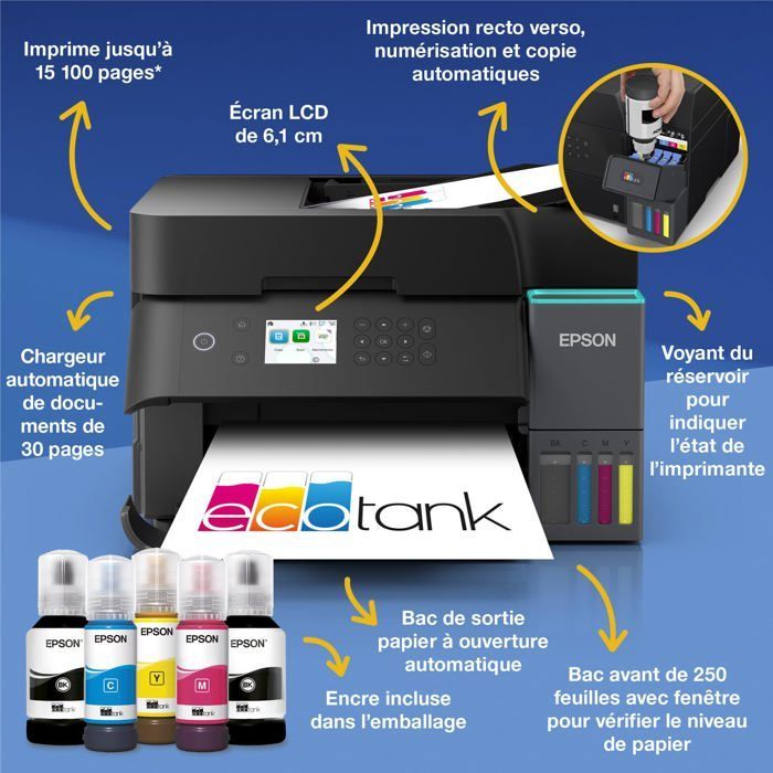 Impresora de inyección de tinta Epson ET-3950 con Wi-Fi, sistema EcoTank y doble cara.