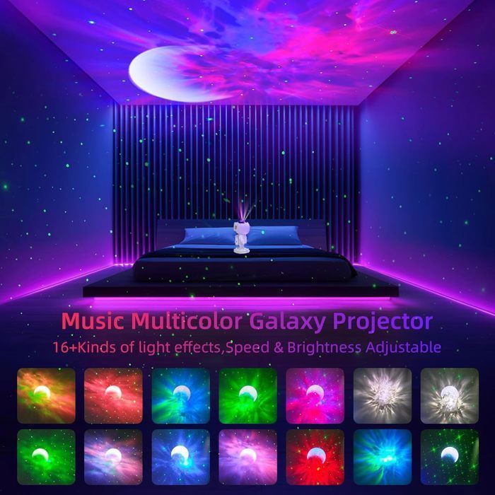 Proyector de cielo estrellado de astronauta, proyector de galaxia, luz nocturna estrellada para niños con nebulosa, control remoto y música Bluetooth.