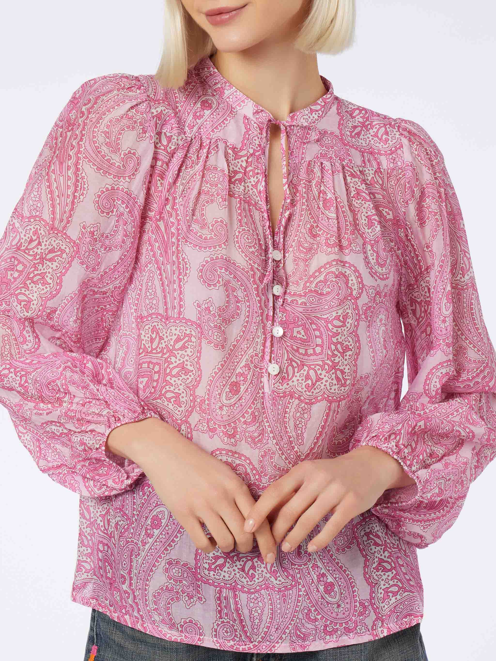 Damesblouse van zijden voile met paisleyprint in Harper-stijl