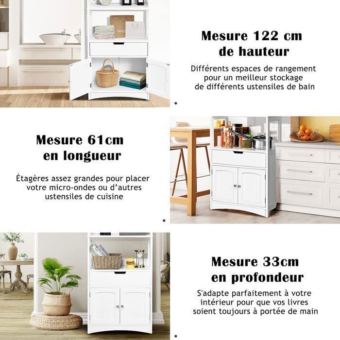 GOPLUS Armoire Meuble de Rangement avec Tiroir Placard et 2 Etagère-60x32,5x122CM-Style Moderne Blanc