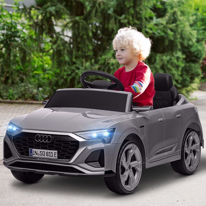 Coche eléctrico infantil AIYAPLAY - Audi Q8 e-tron Sportback 12V con licencia oficial - Faros, música, claxon - Para niños de 3 a 4 años - Gris