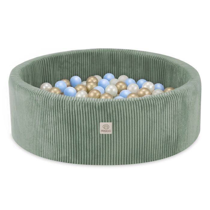 Piscine à Balles pour Bébé Enfants pour la Chambre MISIOO Ronde Velours Côtelé Vert 90x30 cm 200 Balles: Bleu/Doré/Blanc Perle