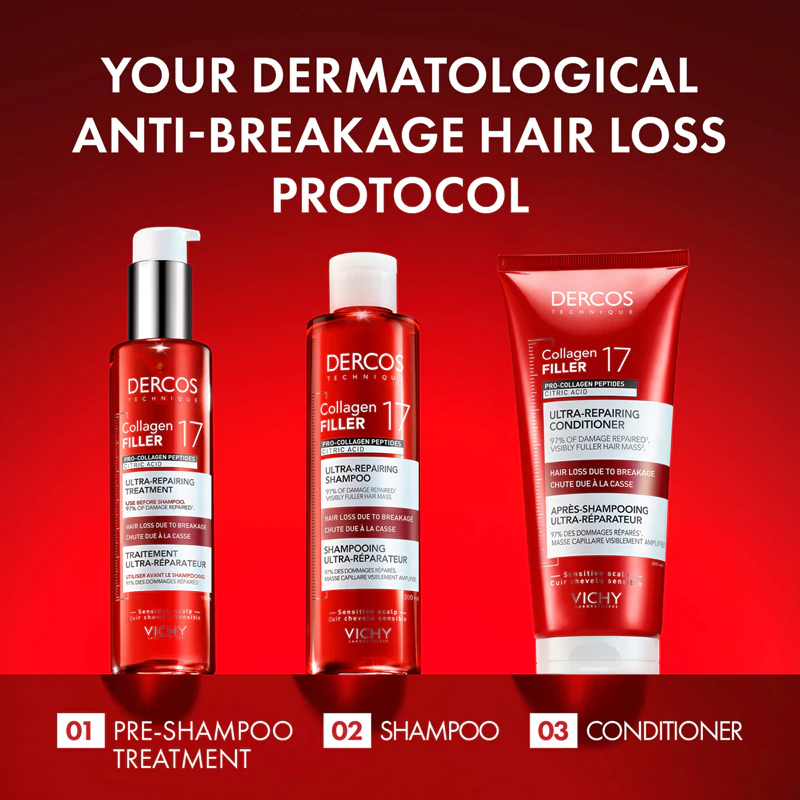 Shampoo Vichy Dercos Collagen Filler 17 de Regeneração Profunda Contra a Quebra Capilar