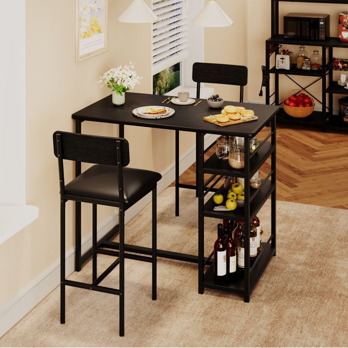 MESA DE COMEDOR CON SILLAS - Mesa de bar con 2 taburetes 91x50x91cm - para comedor, cocina - Negro