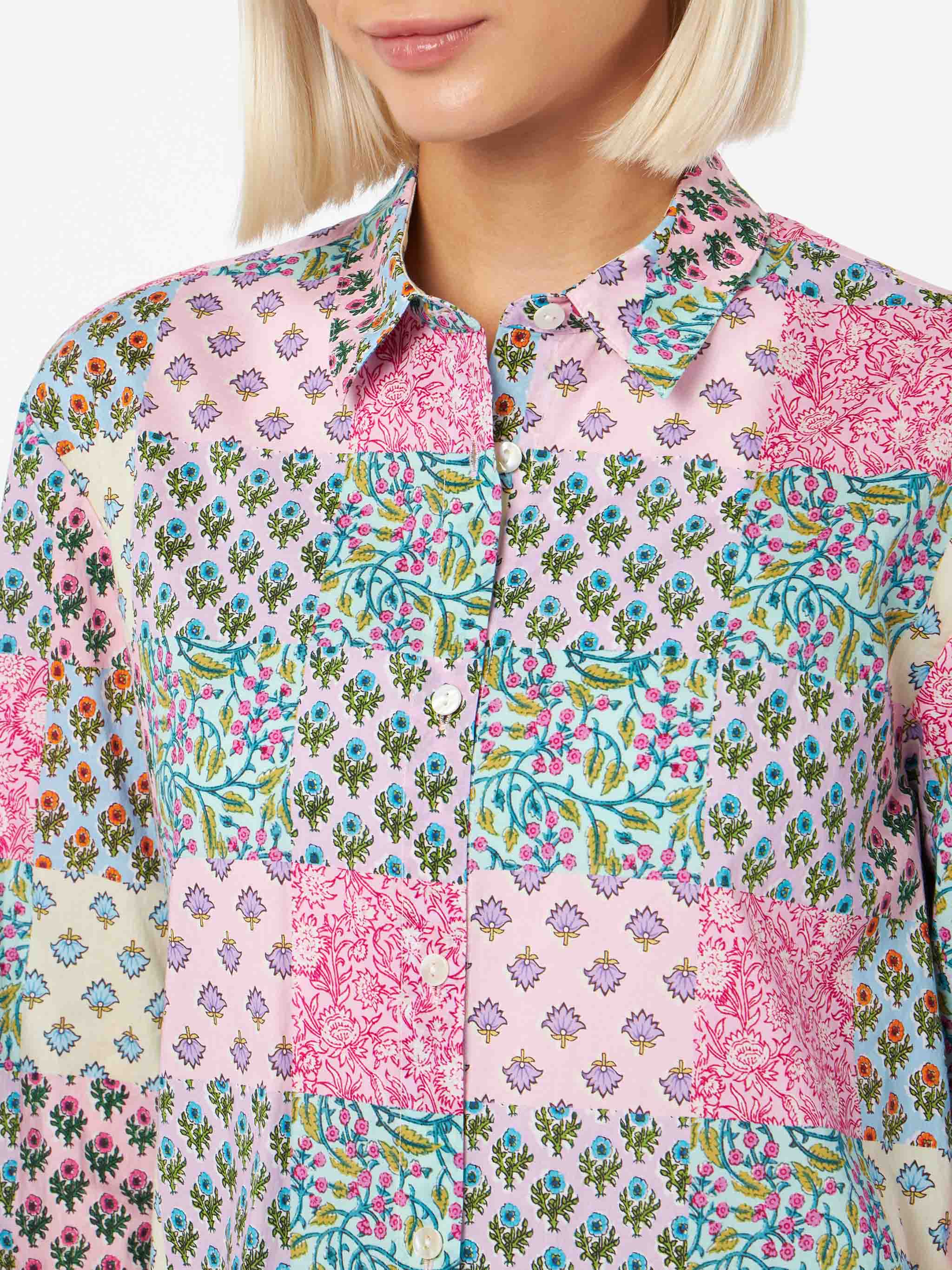 Brigitte Damen-Baumwollbluse im Oversize-Stil mit Blumenmuster