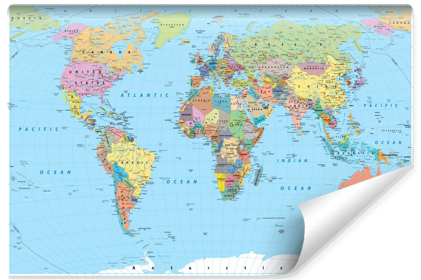 Fototapeta Kolorowa Mapa Polityczna Świata 90x60cm