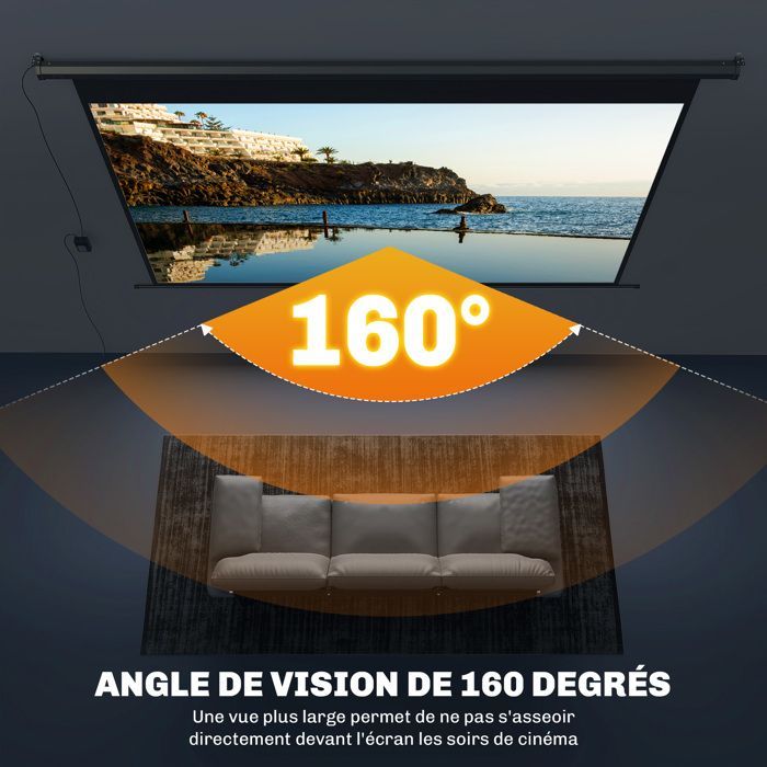 Pantalla de proyección - pantalla para proyector de vídeo - HOMCOM - 120 pulgadas 16:9 4K HD motorizada eléctrica para montaje en pared/techo - acero - blanco