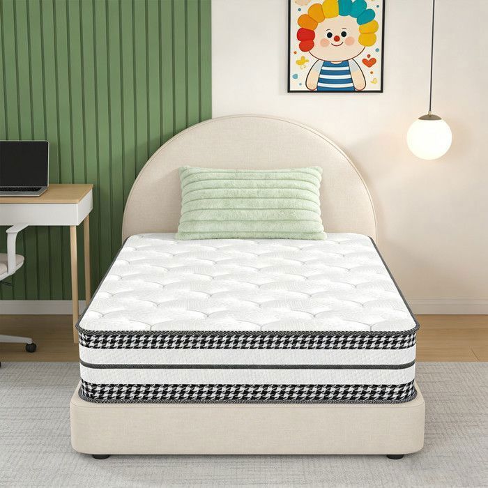 Materasso 90x200 cm, spessore 26 cm, in memory foam e molle insacchettate, certificato Oeko-Tex, 7 zone, alta resilienza, double-face, antiacaro.