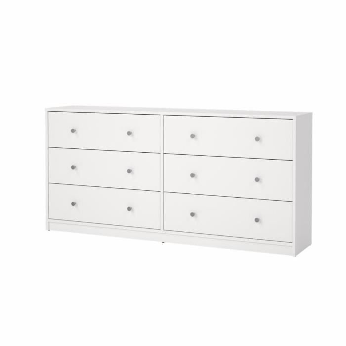 OREGON Byrå med 6 lådor - Vit finish - B 143 x D 31 x H 68 cm