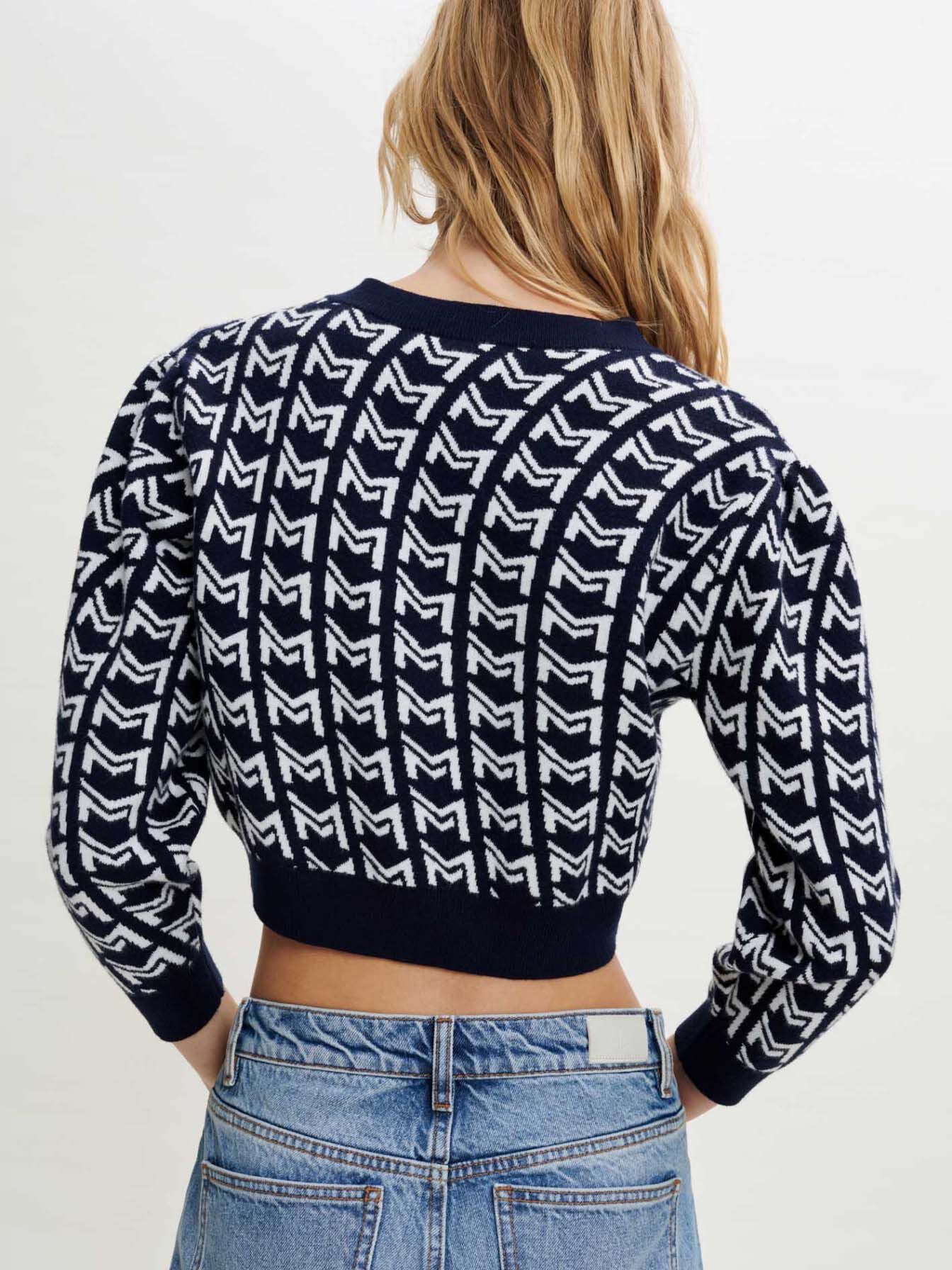 Jacquard vest met monogram - Marineblauw