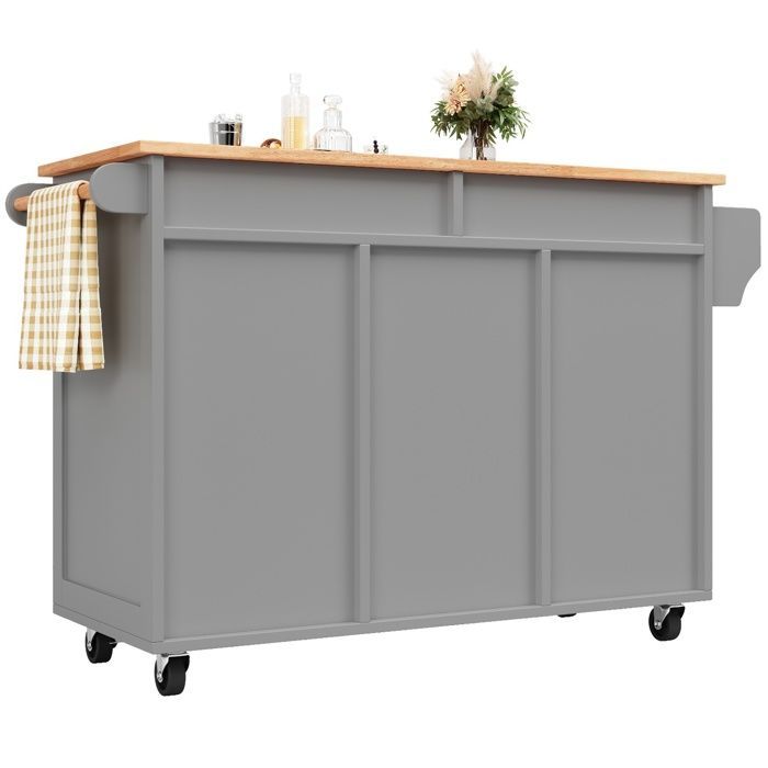 Multi-functional Kitchen Cabinet, Modern Kitchen Island, Kitchen Buffet on Wheels, Serving Cart, 102x45x92cm, Grey