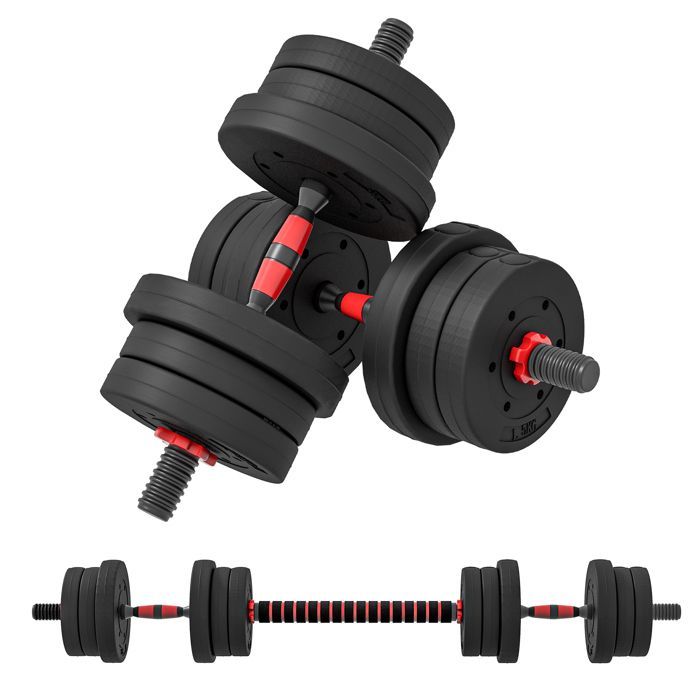 Juego de mancuernas cortas - HOMCOM - peso total 20 kg - 2 en 1 - peso ajustable - barras incluidas - entrenamiento muscular - negro