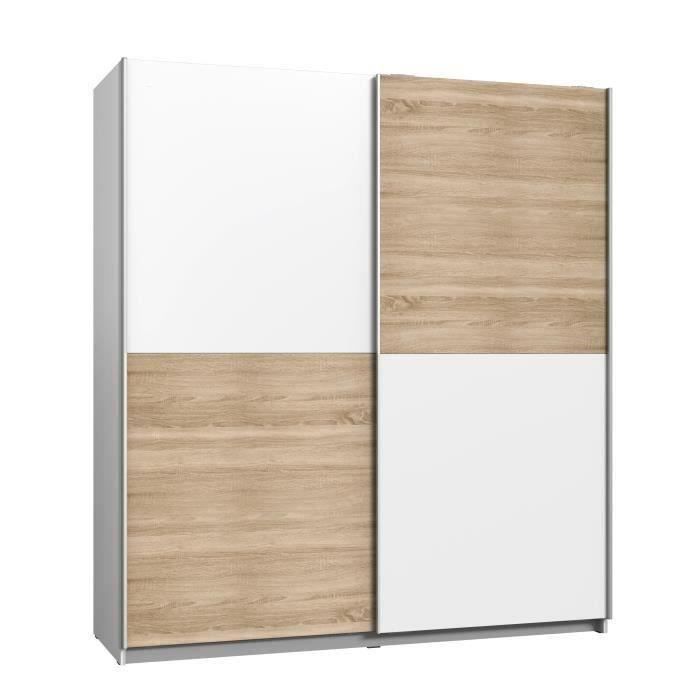 Kledingkast met 2 schuifdeuren - Spaanplaat - Eiken en witte afwerking - B 170,3 x D 61,2 x H 190,5 cm - ULOS