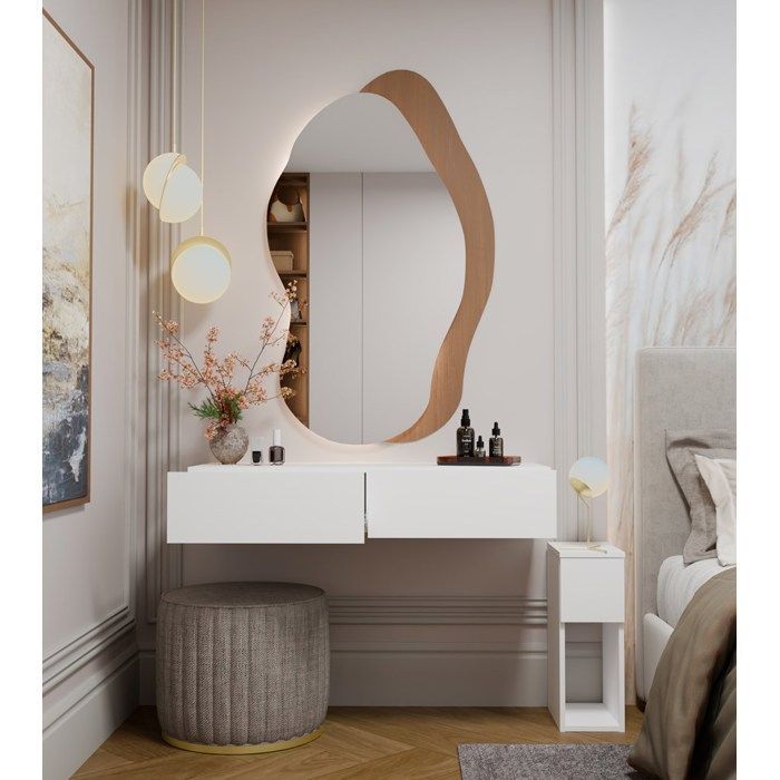 MIKA - Coiffeuse murale 110 cm 2 tiroirs - Blanc (chambre)