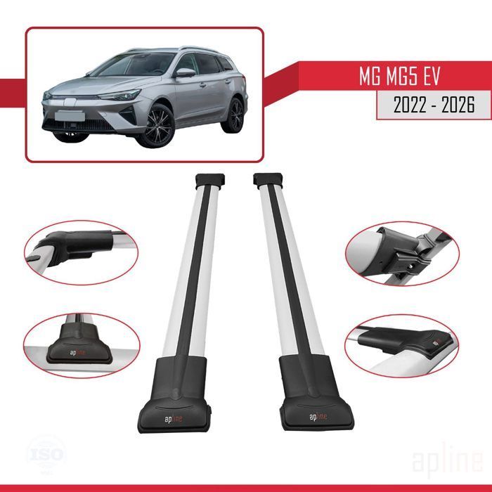 Compatibile con MG 5 EV 2022-2026 Modello FLY Barre portapacchi da tetto per auto Portabagagli in alluminio grigio 2 barre