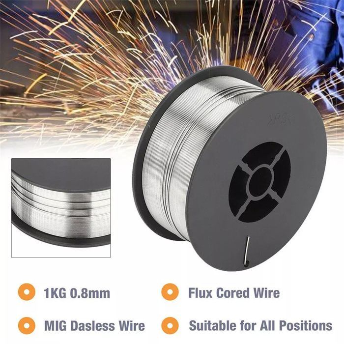 Filo per saldatura MIG senza gas E71T-GS da 0,8 mm, 1 kg, autoprotetto, universale, per tutte le direzioni.