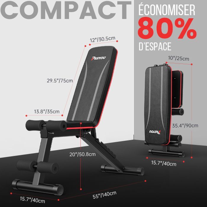 Banc de musculation - PASYOU - PA300 - Pliable 7 en 1 - Multi-positions - 230 kg
