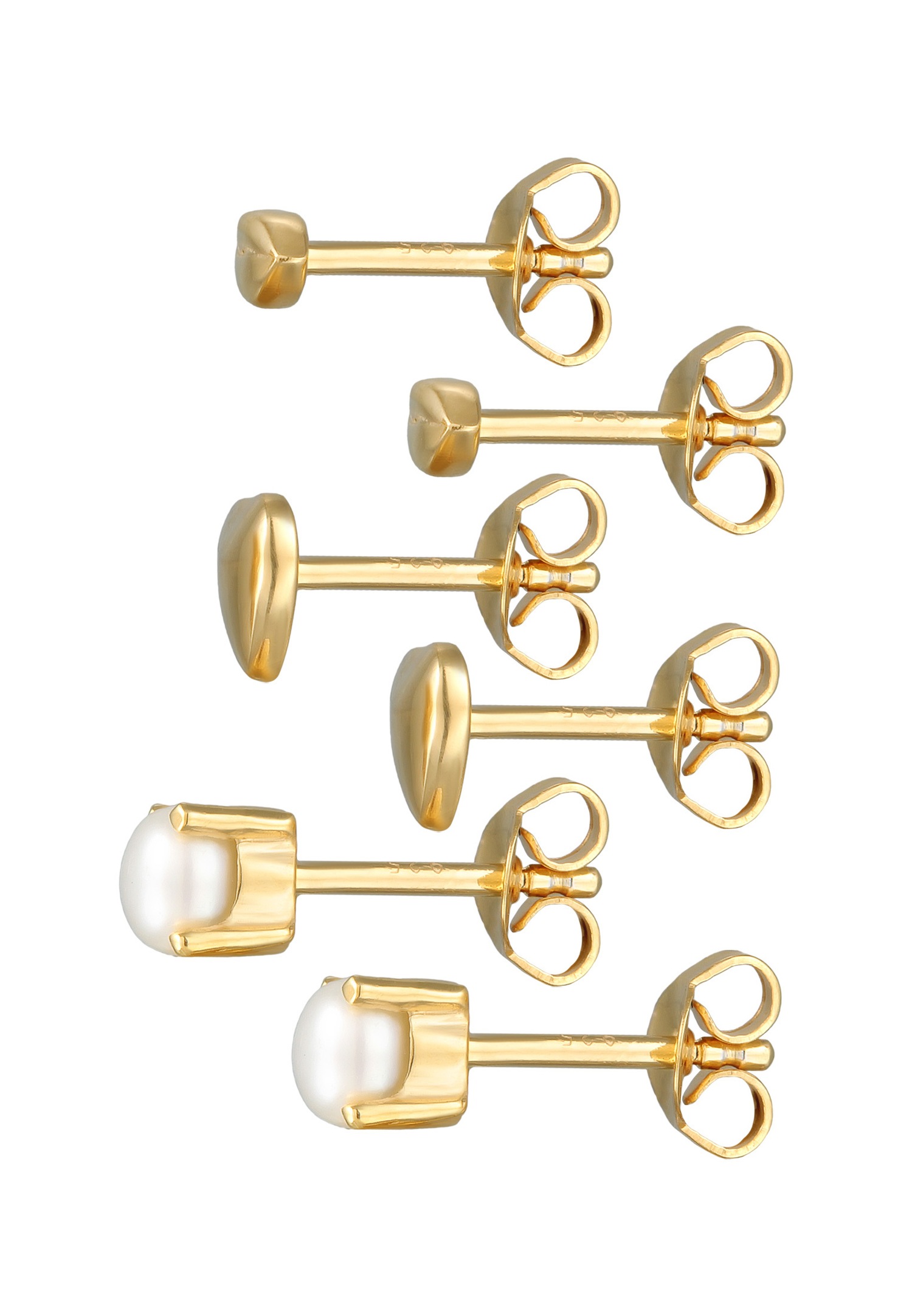 Elli Femmes Set de Clous d'oreilles Baiser coeur avec Perle d'eau douce de culture en Argent Sterling 925 Plaqué Or