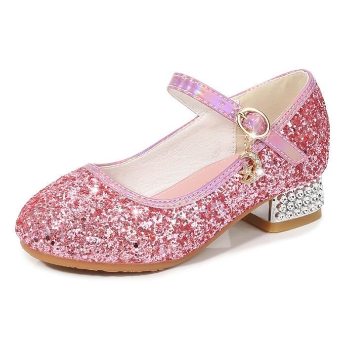 Zapatos de princesa rosas para niñas y mujeres - Lentejuelas - Tacones altos