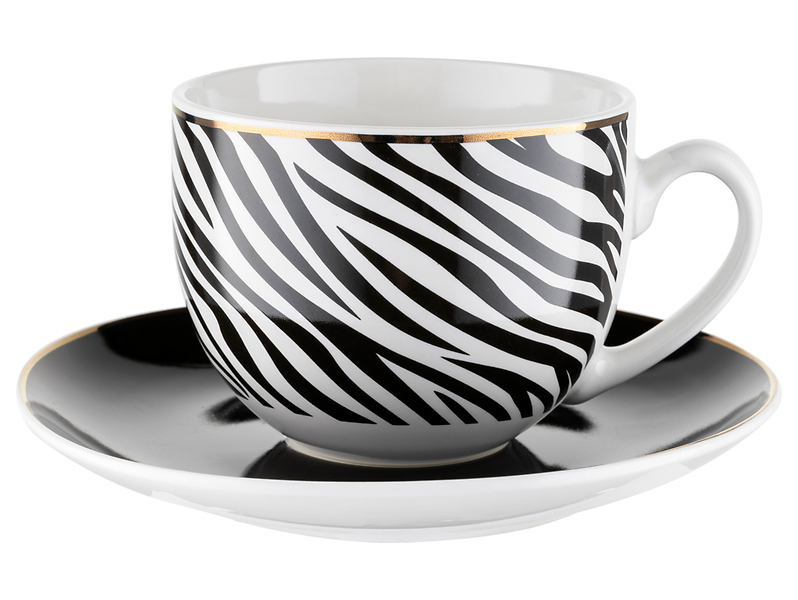 Filiżanka ze spodkiem Savana porcelanowa 240 ml czarno-biała