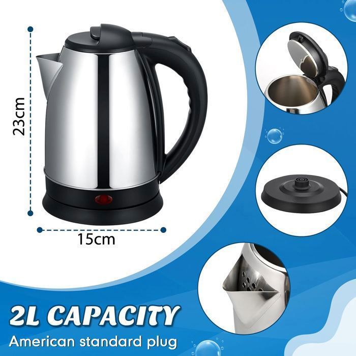Bouilloire électrique -1500W, Chauffage rapide, Sans BPA , En acier inoxydable 304, Parfait pour la famille, 2L
