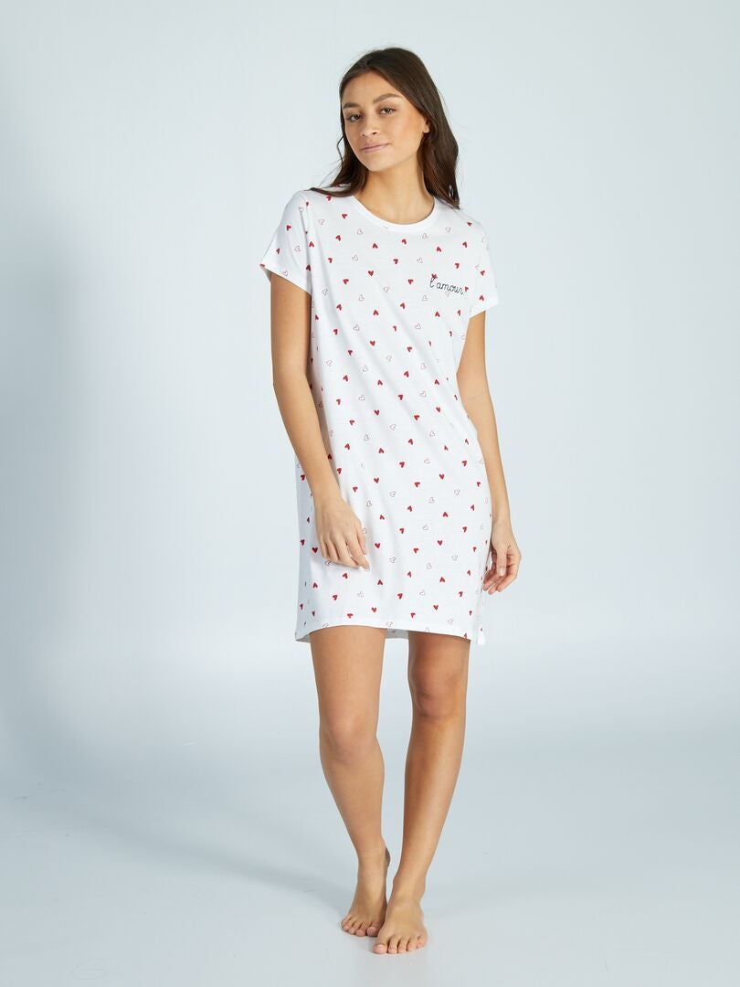 Camisola de dormir com estampa de coração para o Dia dos Namorados - BRANCA
