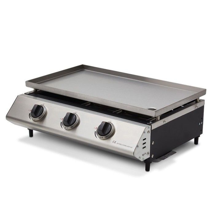 Plancha à gaz Cadix 3 feux - COOKING BOX - Plaque inox 62 x 37,5 cm - Tiroir graisse - Jusqu'à 8 convives - 9,45 kW