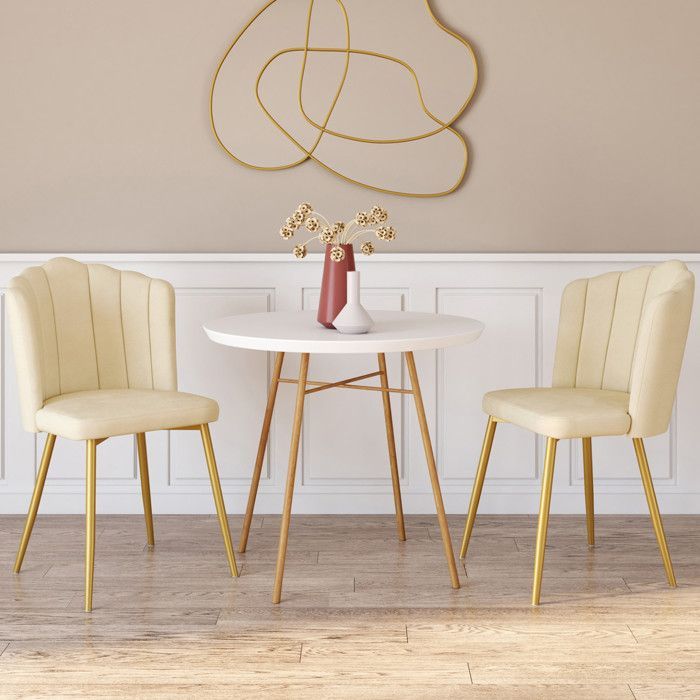 IDMARKET Set of 2 ADELLA dining chairs in beige velvet