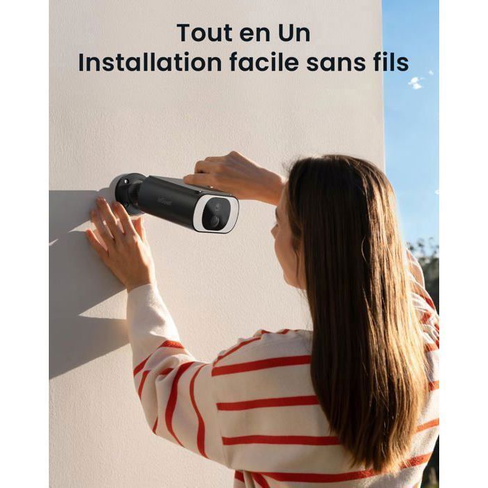 2K Camera Surveillance WiFi Exterieure sans Fil - Camera Exterieur Solaire WiFi sur Batteries, Panneau Solaire Integree, IP66