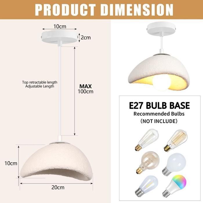 WOTTES Suspension Luminaire Moderne Créatif Blanc, Lustre Design Métal Vintage E27 Lampe 1pcs Ø20cm pour Salon Salle à Manger