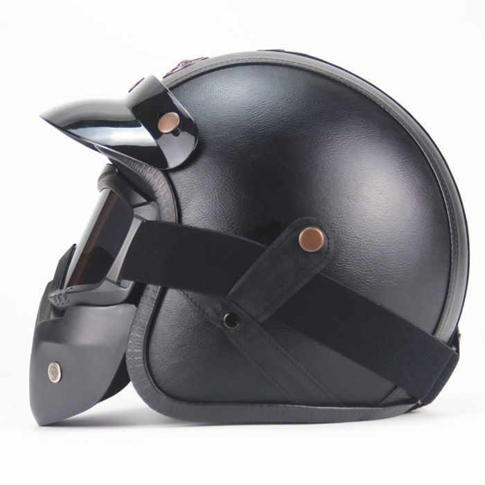 Casco de motocicleta, Casco vintage, Casco Harley, Gafas vintage, Casco de motocicleta, Personalidad, Cuatro estaciones, Moda, Seguridad - Negro