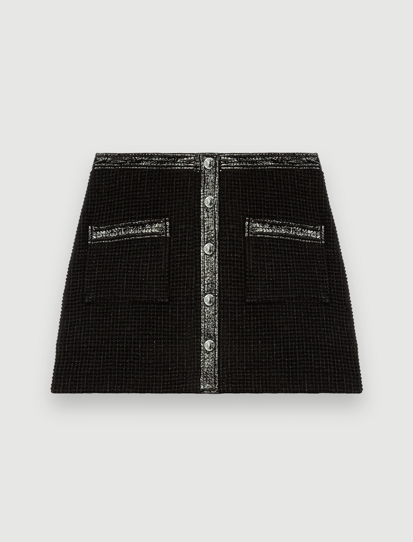 Fustă catifelată din tweed și vinil - Negru