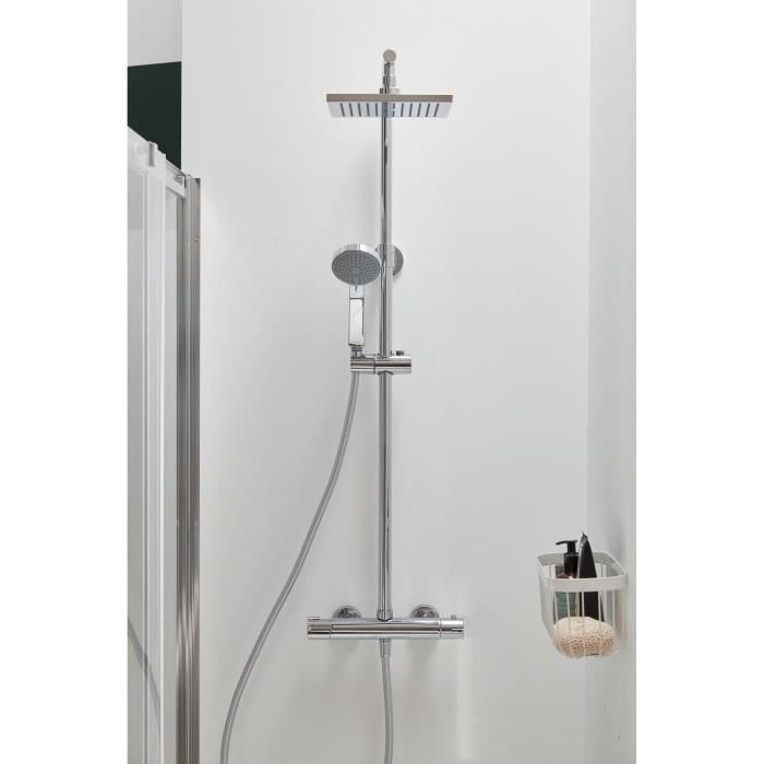 Columna de ducha termostática - JACOB DELAFON - Colette - Cabezal de ducha cuadrado de 20 cm - Ducha de mano de 4 chorros