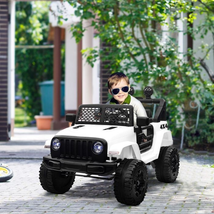 Elektrische kinderauto - HOMCOM - Achterwielaandrijving 12V 5 km/u Afstandsbediening Geluidseffecten LED - PP - 100x65x72cm - Wit